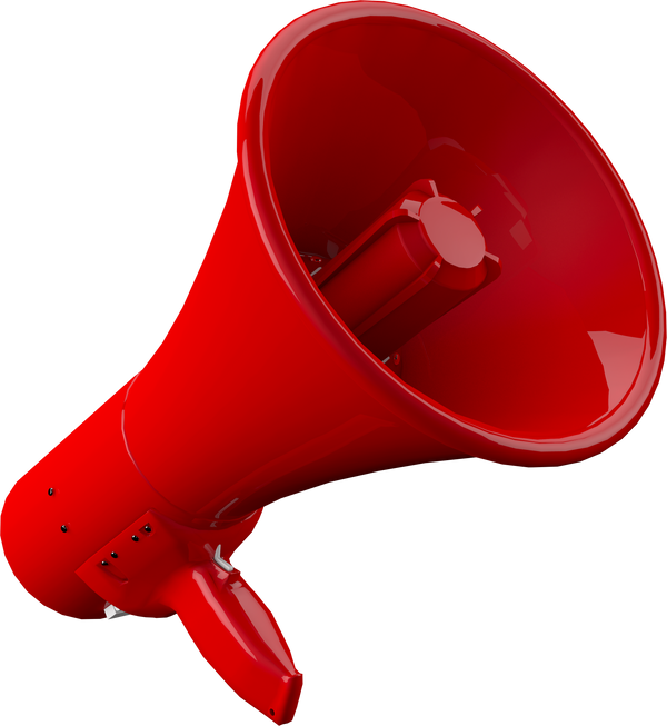 Red megaphone 3d render on yellow background